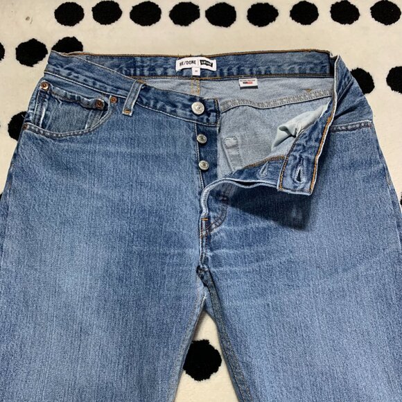 Vintage 90s Levi's X Re/done Faded Distressed Denim Straight Leg Ankle Jeans - Picture 4 of 14